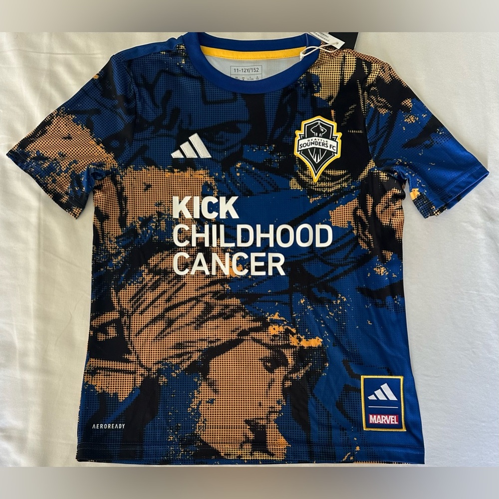 Adidas MLS Seattle Sounders Kick Childhood Cancer Pre-Match Jersey Youth Sz: M